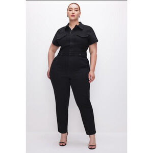 GOOD AMERICAN Fit For Success Denim Jumpsuit XXL 18/20 Black Straight Leg NWT